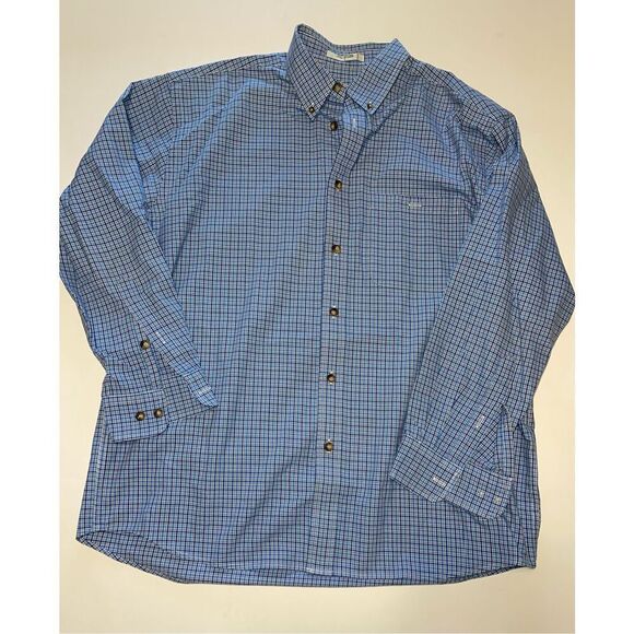 Orvis Shirt Adult Large White Blue Plaid‎ Button Up Long Sleeve Casual Mens A21 - Picture 1 of 5